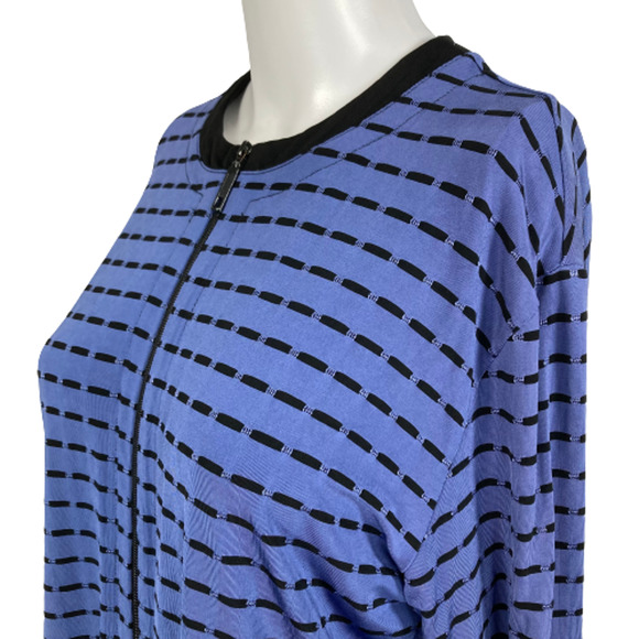 Chico's Travelers Jacket Womens Sz 1 US M Blue Black Striped Knit Stretch Zip Up - Picture 2 of 8